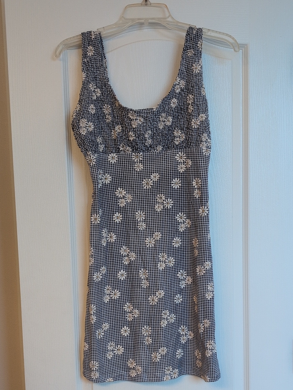 Chesley Navy and White Floral Gingham Mini Dress